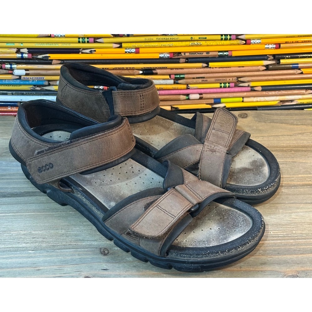 Ecco Sandals Leather Adjustable Straps Mens 11 / 45 Brown Outdoor Hiking